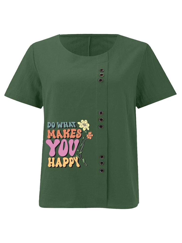 Women's Fashion Floral Alphabet Print Casual Cotton Linen Short Sleeve Round Neck T-shirt Shirt Leisure Loose Summer Blouse Tops