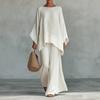 Summer Cross-border New European and American Hot-selling Women's Clothing Hemp Blended Loose Irregular Top Wide Leg Pants Two-piece Set