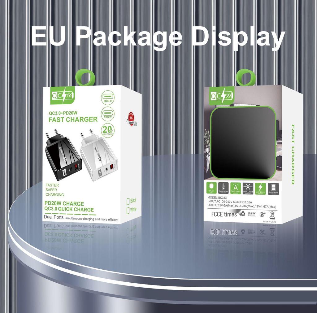Двойное быстрое USB-зарядное устройство - 5В/9В/12В, QC3.0+PD, стандарты ЕС/США