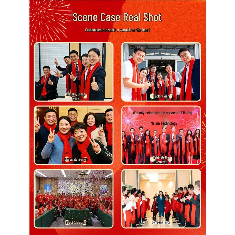 2026 Corporate Event Red Scarf with Custom Logo Embroidery - Anniversary Celebration Shawl