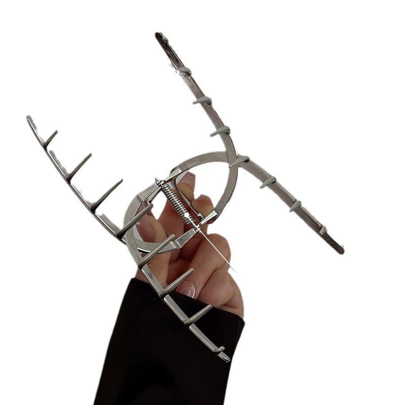 Большая металлическая заколка-акула серебристого цвета для густых волос - Женский аксессуар для волос