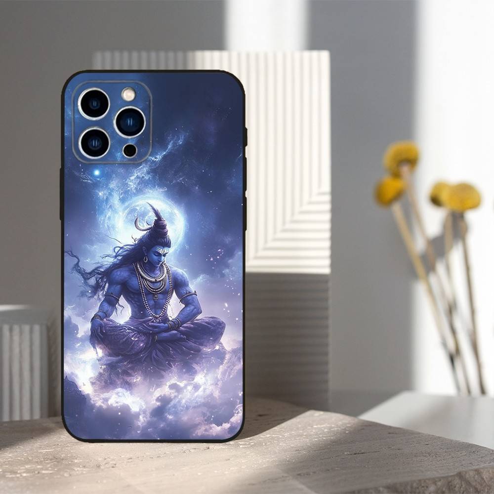Индийская мифология Лорд Шива Чехол для телефона iPhone 13,12,15,14,11,16,17,Plus,Pro Max,XS,X,XR,SE,Mini,8,7,Мягкий силикон Черный