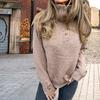 Women Pullover Sweater Stand Collar Buttons Half Placket Long Sleeve Knitting Tops Solid Color Loose Fit Casual Sweater