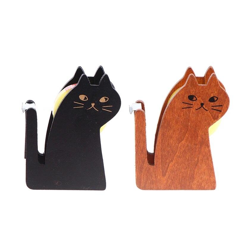 Винтажный деревянный диспенсер для ленты, милый мультяшный кот, роликовый резак для ленты, уплотнительный держатель ленты Washi, ручной упаковочный инструмент, офисный аксессуар