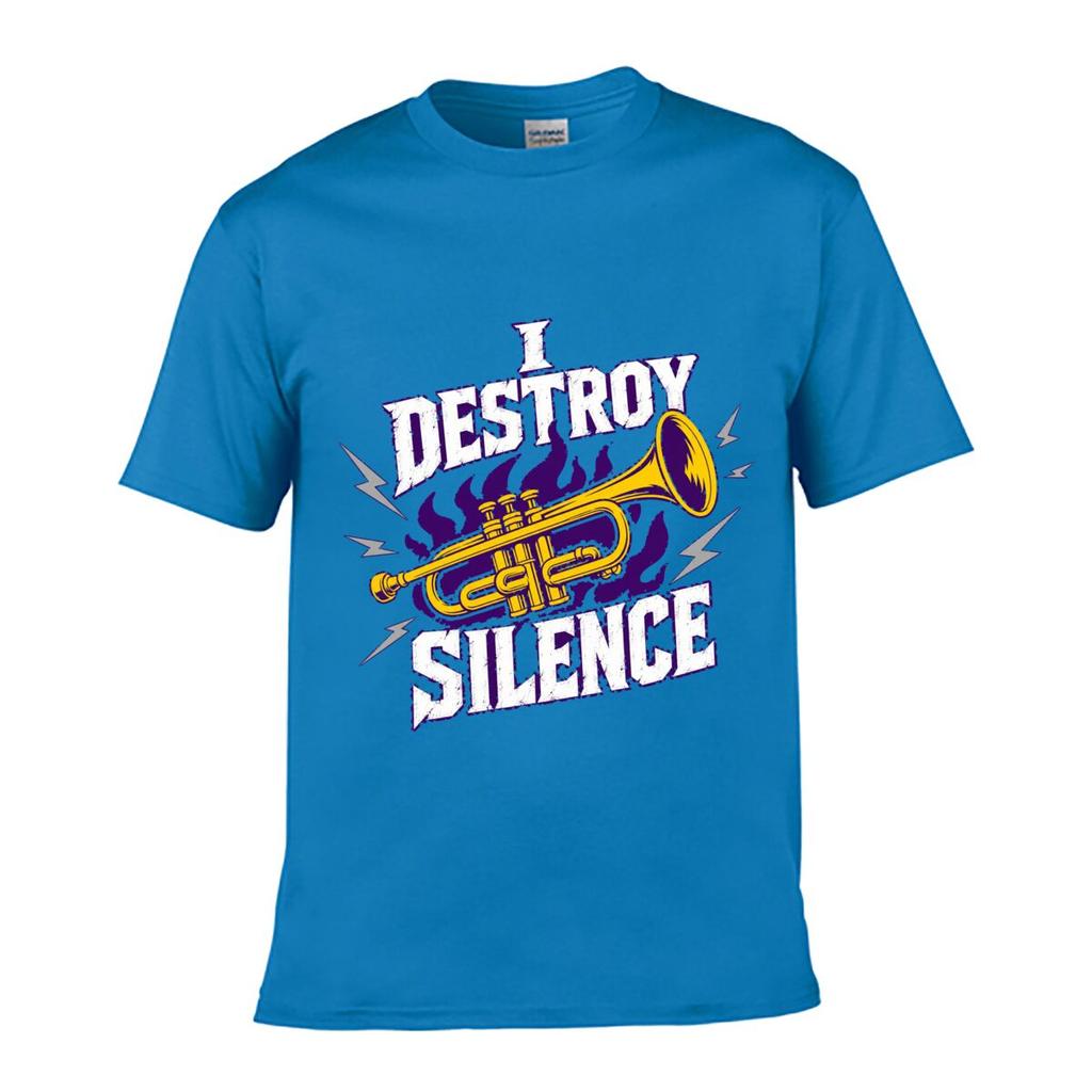 I Destroy Silence Trumpet Flame Grap Loose Vintage Distressed Washed Casual Tee