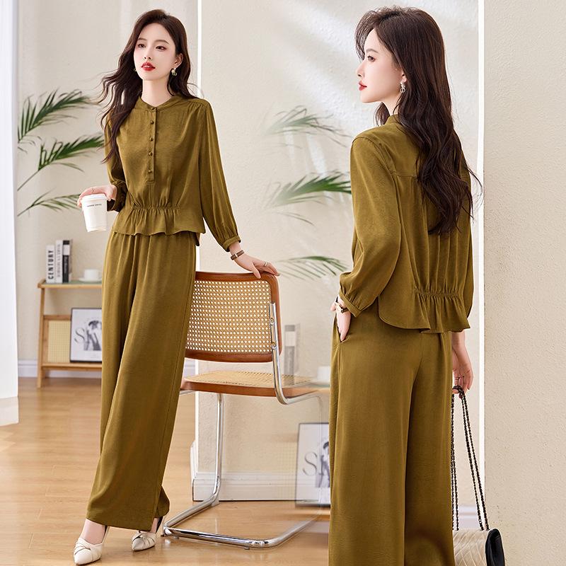 2025 Women's Spring Fashion Set: Stand-Up Collar Jacket & Wide Leg Pants