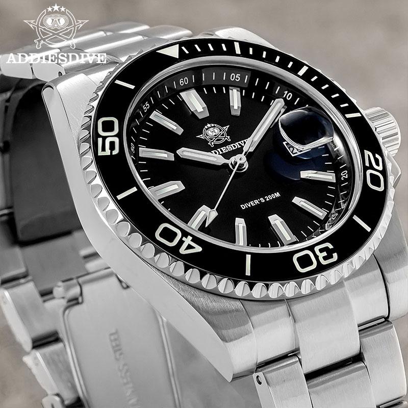 ADDIESDIVE 41mm Men's Quartz Watch BGW9 Super Luminous 200m Waterproof Diver Watches Ceramic Bezel Stainless Steel Sport Watch