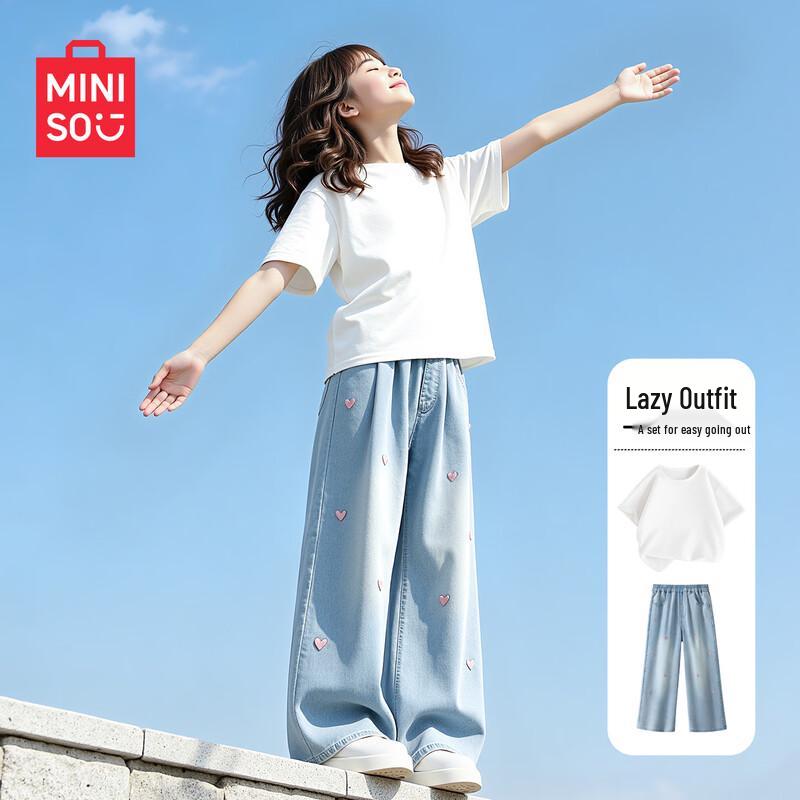 MINISO Летний комплект для девочек: топ с коротким рукавом и джинсовые шорты