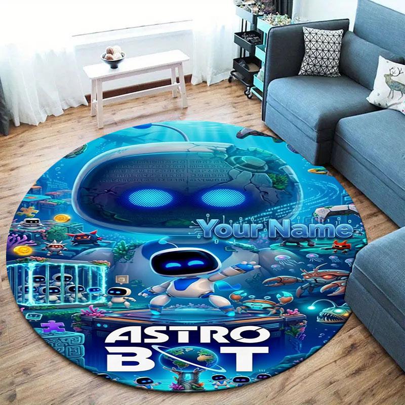 ASTRO BOT Custom Name Round Area Rug,Carpet Rug for Living Room Bedroom Sofa Playroom Decor,Non-slip Floor Mat