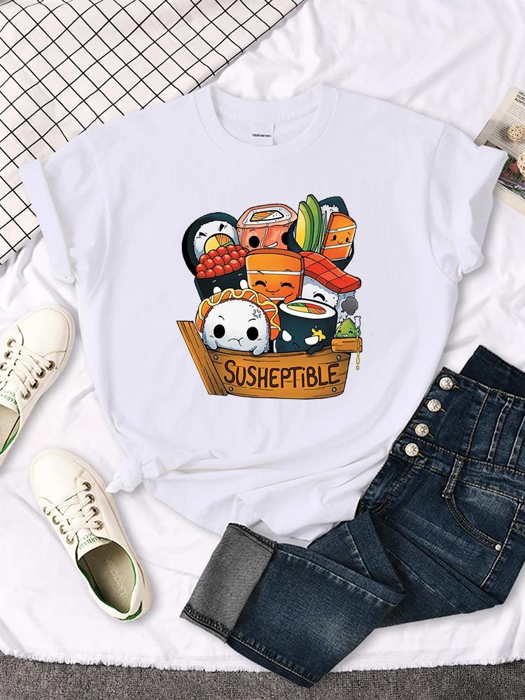 Kawaii вкусная еда суши детские стильные женские футболки с принтом летние модные топы модные футболки свободные мягкие женские футболки