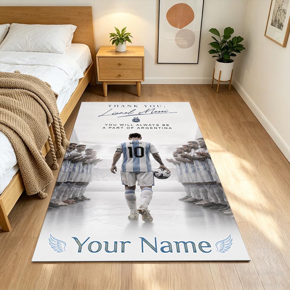 Football Messi Customized Name Floor Mat Suitable for Living Rooms Hallway Playrooms Study room Anti-slip Rug Decorate Offices
