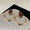 Retro Exaggerated Circular Earrings Set With Irregular Resin Gemstones Simple Earrings Fashionable Ladies' Jewelry Accessories