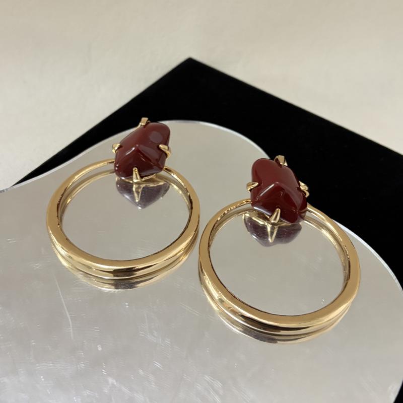 Retro Exaggerated Circular Earrings Set With Irregular Resin Gemstones Simple Earrings Fashionable Ladies' Jewelry Accessories