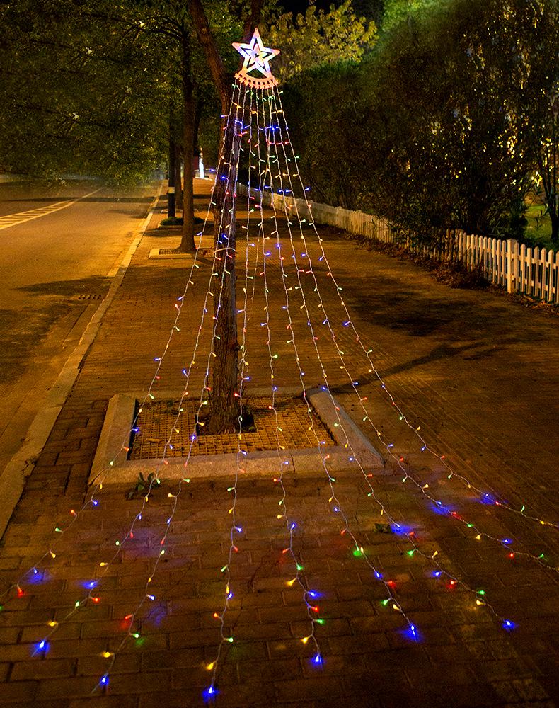 Солнечные гирлянды-водопады в виде пентаграмм для наружного украшения рождественской елки