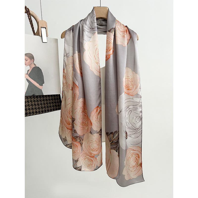 Silk silk scarf new versatile flower plain crepe satin silk scarf gift high-end mulberry silk long scarf high-end fashion scarf