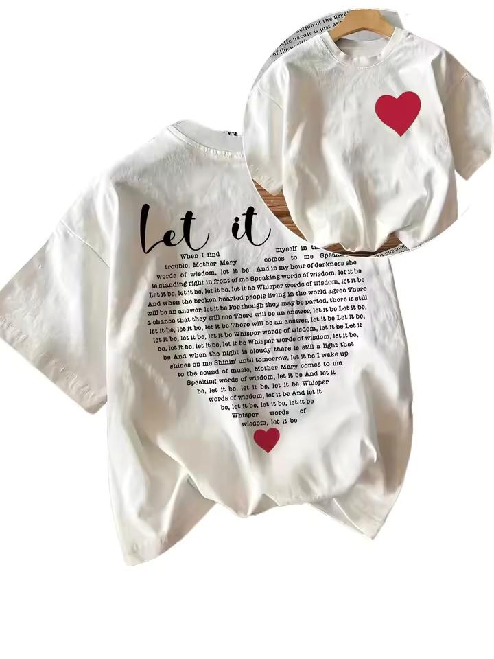 Fashion Y2k T Shirts Let It Be Love Letter Print Women's T-Shirt Crew Neck Short Sleeve Fashion Casual T Shirt Unisex