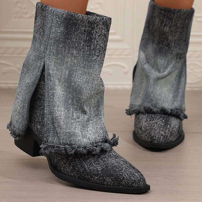 Ковбойские массивные женские ботильоны с острым носком, дизайнерские туфли на среднем каблуке 2025 года, трендовая зимняя мода, новые туфли-лодочки в готическом стиле Botas De Mujer