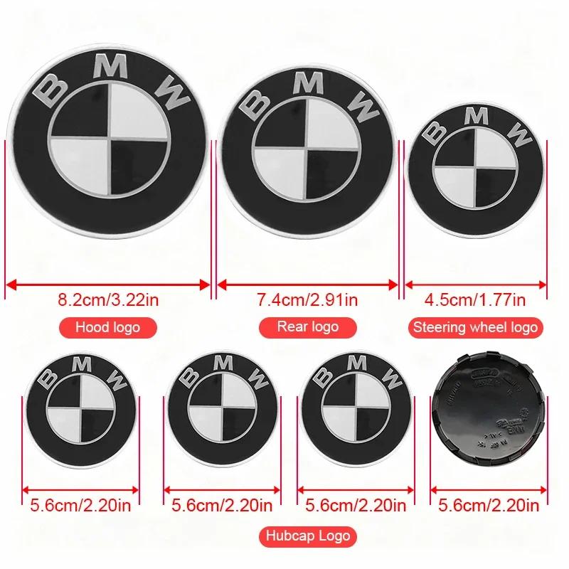 7Pc Front Hood Logo 82mm Rear Badge 74mm Hub Cap 56/68mm Steering Wheel Sticker 45mm For BMW E86 E89 G29 F87 G87 E30 E36 E46