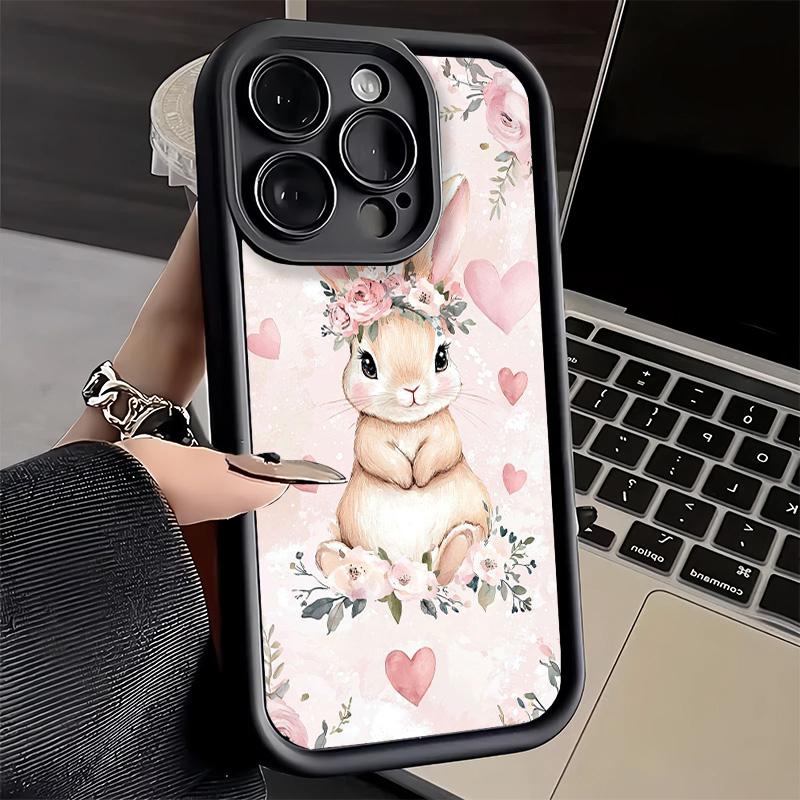 Чехол для телефона iPhone 17 Air 16E 15 16 Pro Max Милый Мультяшный Кролик Заяц Чехол 14 Plus 13 12 Mini Мягкий Силиконовый Fundas