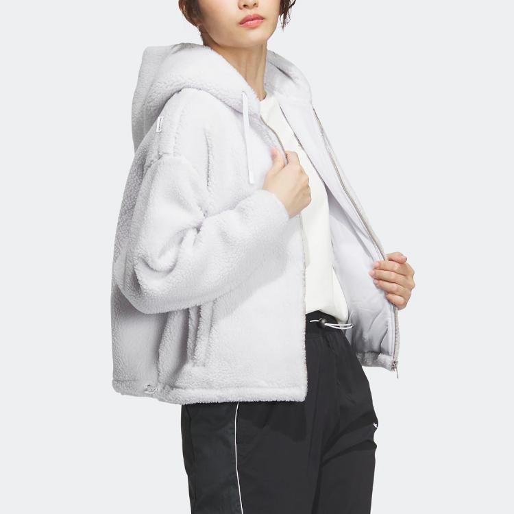 adidas FW22 Однотонная флисовая спортивная куртка с капюшоном Женская куртка Хизер-серый IK3478
