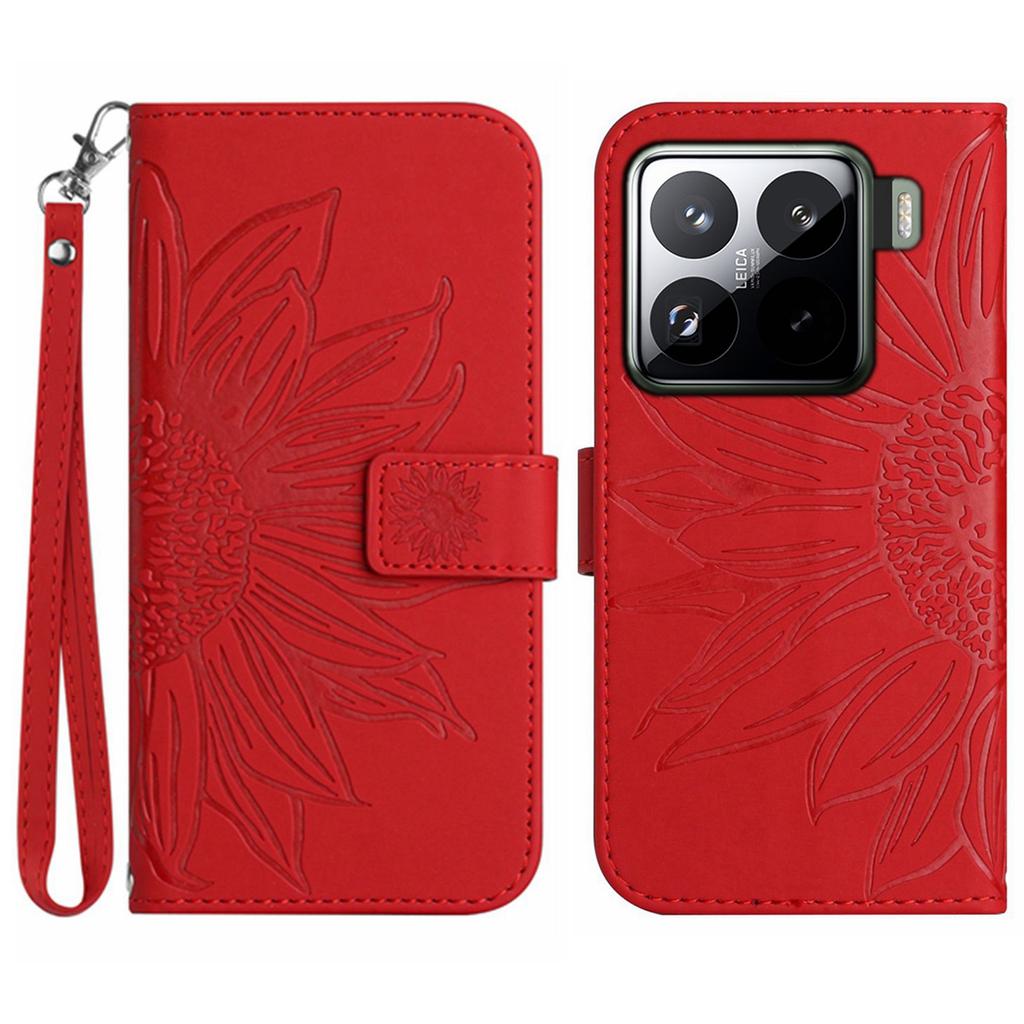 For Xiaomi 15 Pro Case Sunflower Imprint Leather Wallet Phone Cover with Wrist Strap