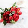 30cm Rose Pink Silk Bouquet Peony Artificial Flowers 5 Big Heads 4 Small Bud Bride Wedding Home Decoration Fake Flowers Faux