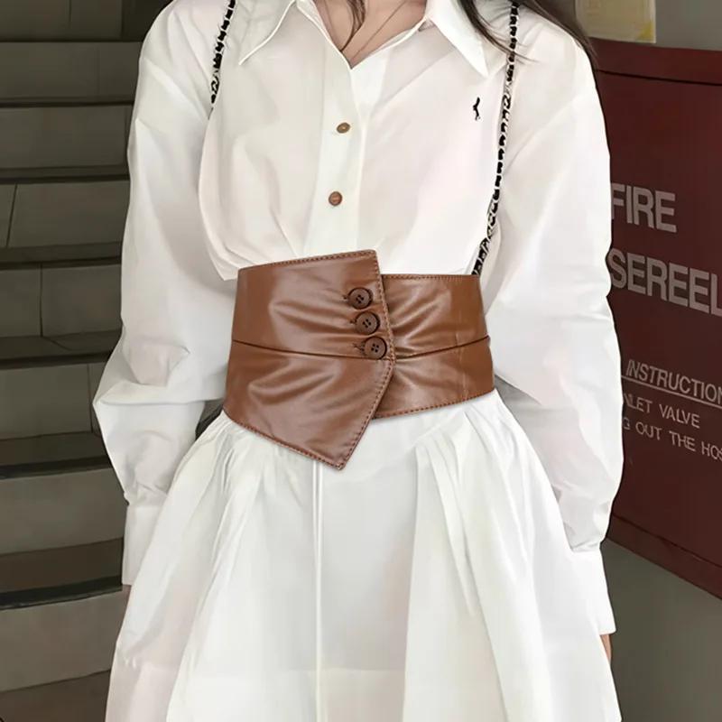 Fashion Black PU Waist Cincher Women's Denim Belt Elastic Wide Clothing Wearing