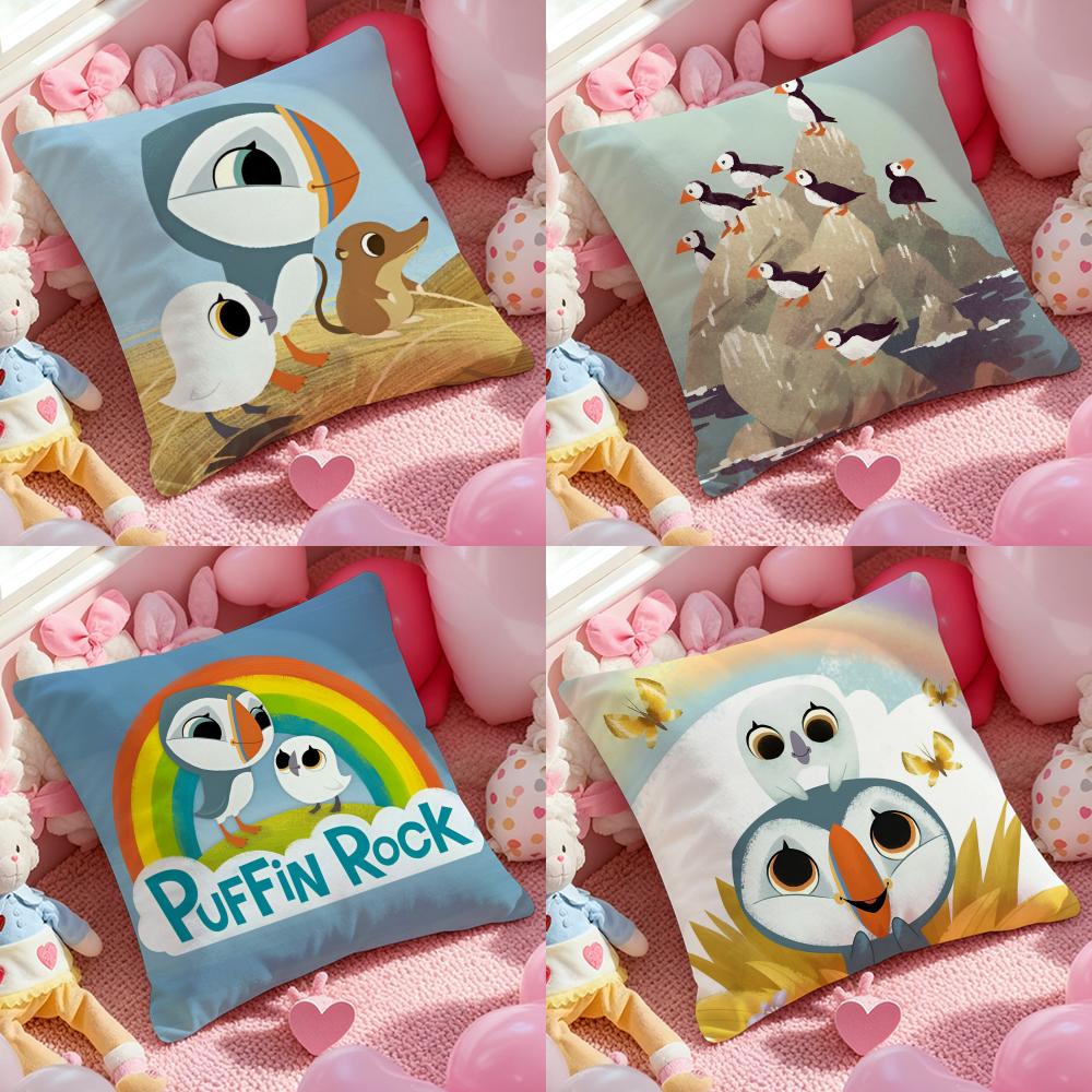 Kwaii Puffin Rock PPreschool Cushion Cover Pattern Printed Pillowcase for Living Room Sofa Cushion Cover Bedroom Decor