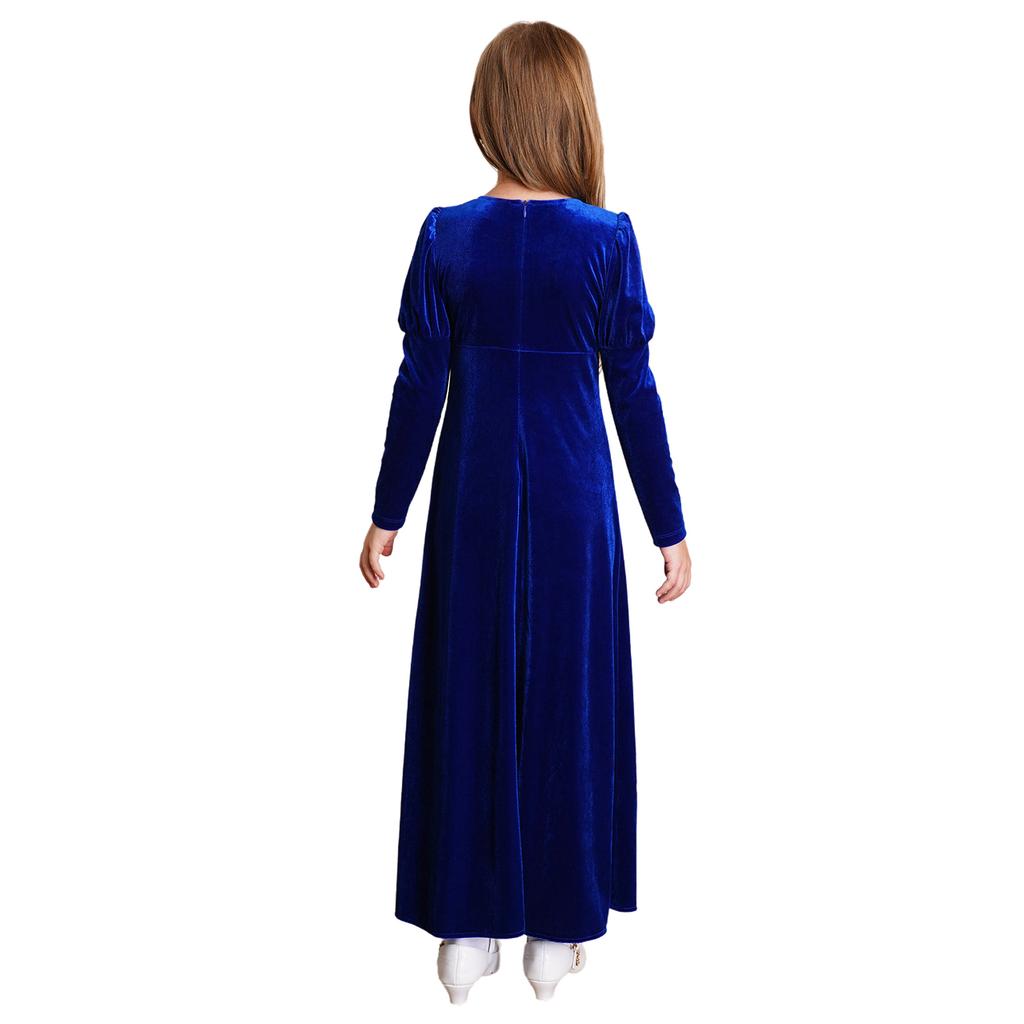 Kids Girls Medieval Costume Renaissance Princess Dress Velvet Long Sleeve Maxi Dress Cosplay Halloween Carnival Party Dress Up