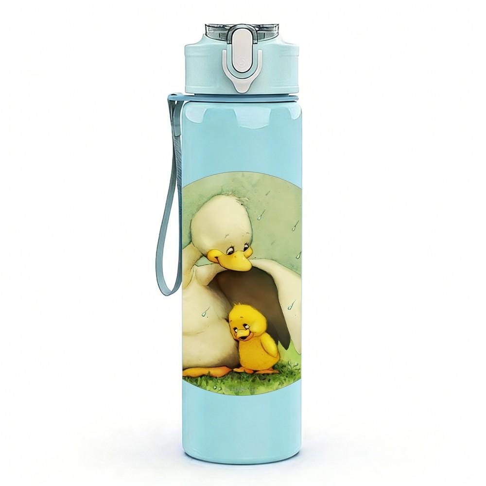 1PC Mother Duck With Baby Duckling Print 750ml Color Plastic Sports Water Bottle Leakproof Flip Straw Lid Suitable for Sports Office Home Use