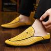 New Men's Blue Yellow Red Half Slippers Leather Shoes Male Casual Mules Moccasins Breathable Loafers Zapatos Hombre