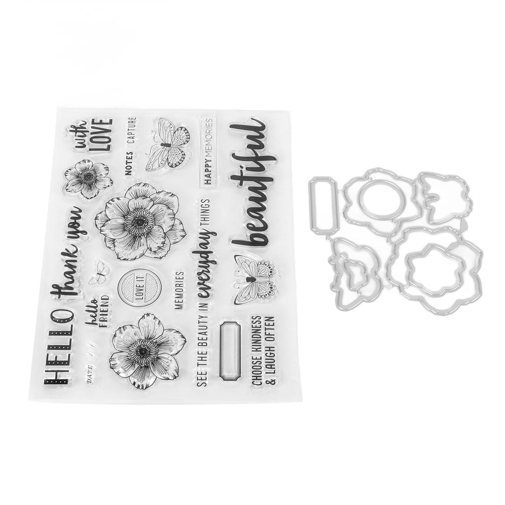 Clear Stamp Kit Unique Flower Design Transparent Template Embossing Cutting Die Set for DI