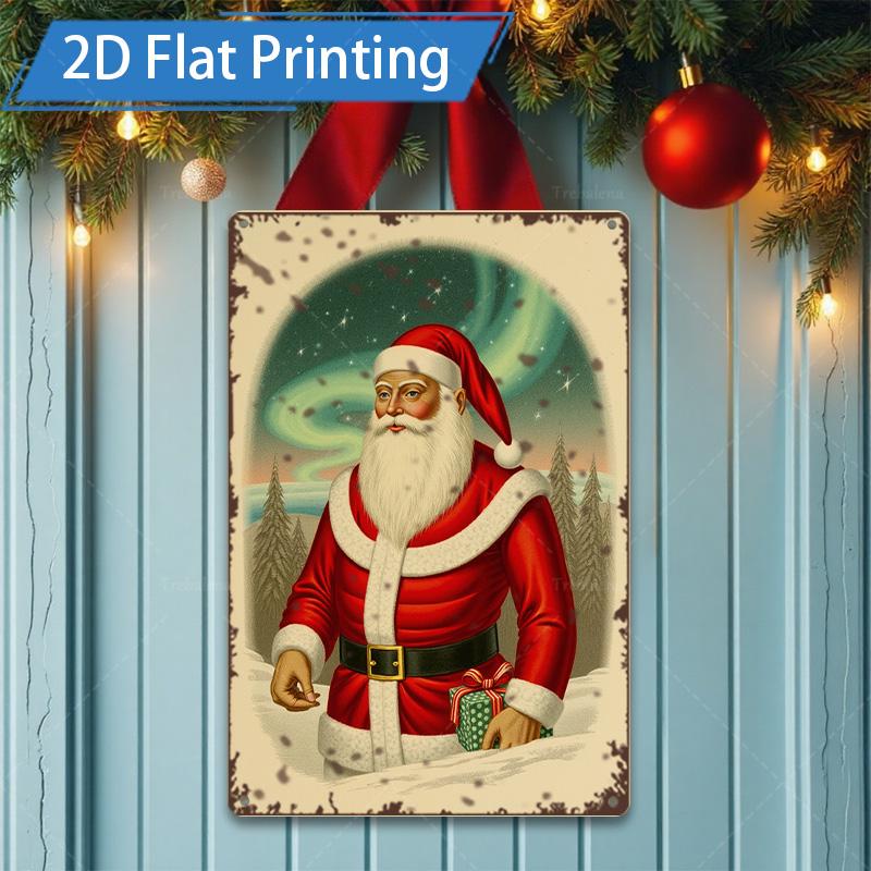 D FLAT pc Metal Sign Vintage Santa Claus Metal Sign D Flat Print Christmas Decor