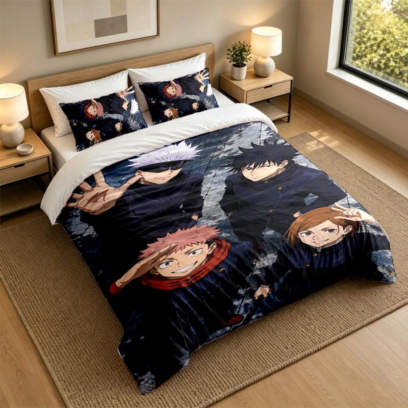 3Pcs Bedding SetJujutsu Kaisen Soft Bed Sheet and Two Pillowcases Home Bedroom Decor