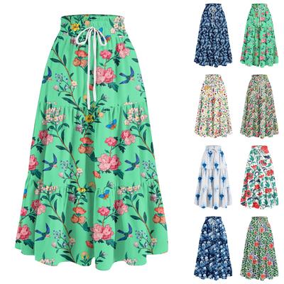 Женская весенняя повседневная длинная юбка с оборками, однотонная юбка, ретро-юбка в складку