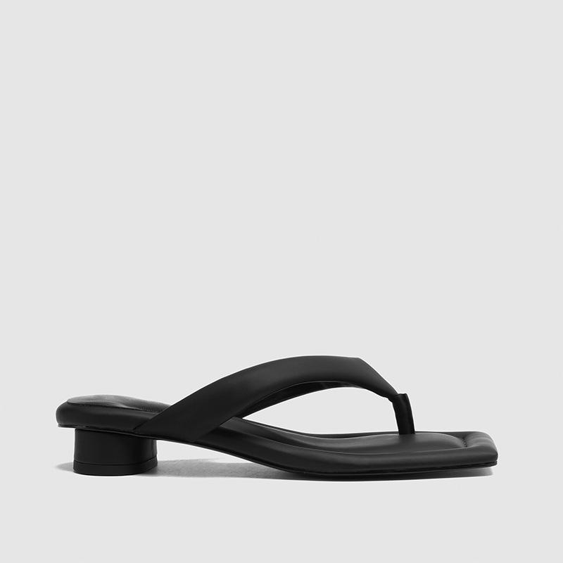 Fashion Square Heel Slippers Casual Rubber Flip Flops Shoes Woman 2025 Shale Female Beach Pantofle Block Luxury Soft Hawaiian Sabot New