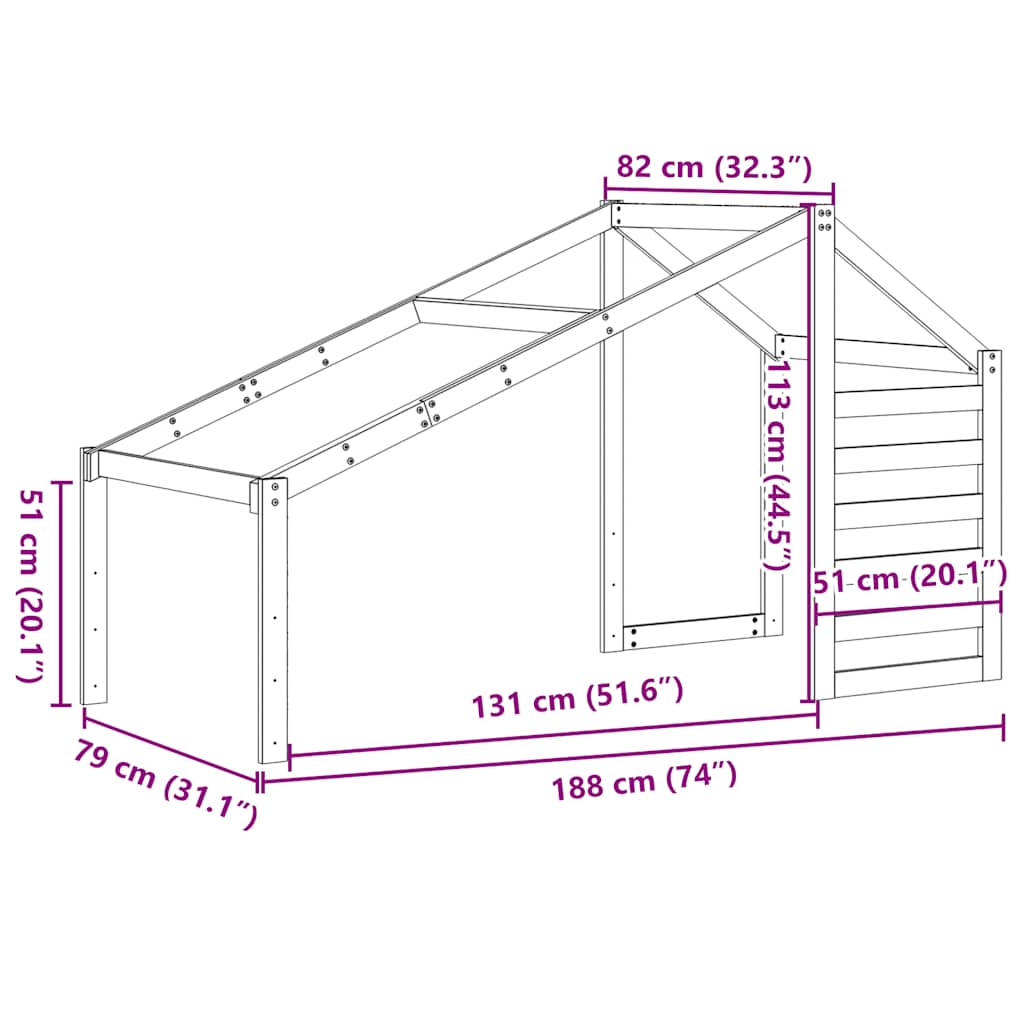 Roof for Children s Bed White 188x82x113 cm Solid Pine Wood