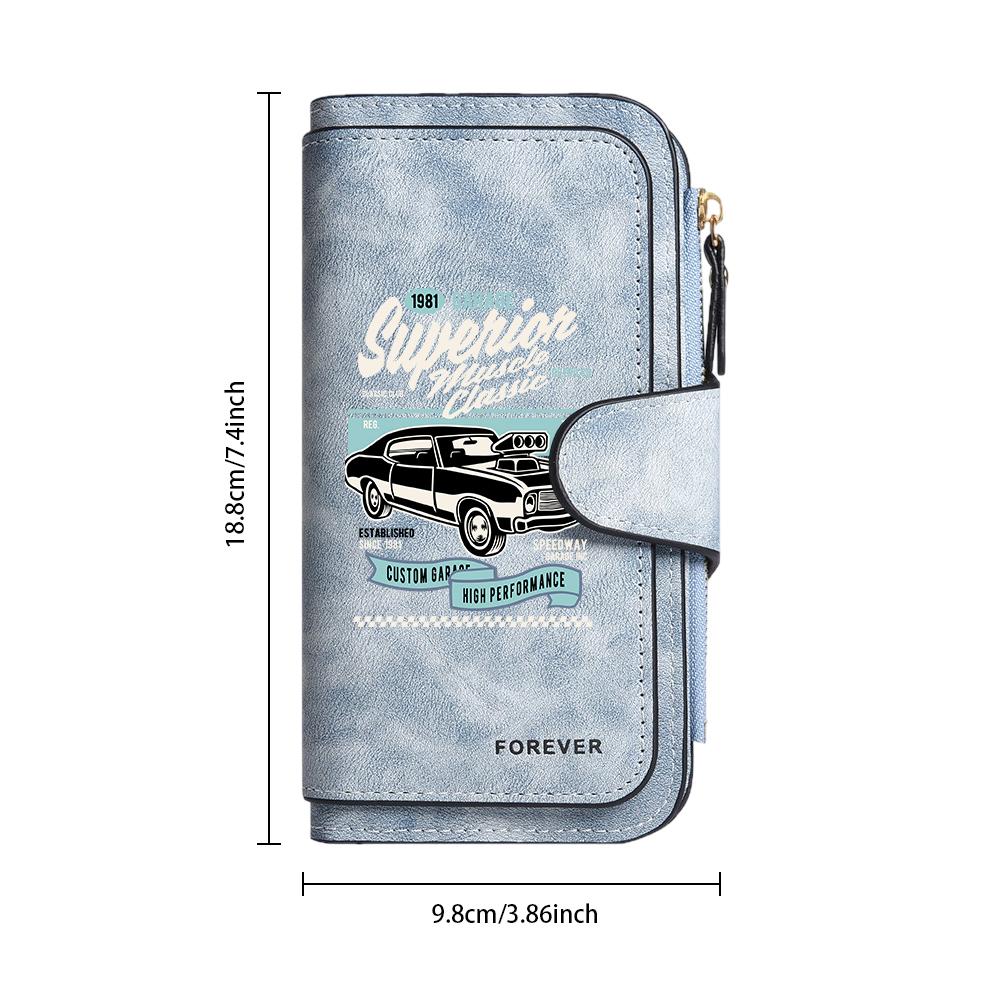 Vintage Car Pattern Long Wallet Card Holder Bifold Purse
