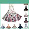 Patchwork Womens Pleated Vintage Sleeveless Cute Aline Hem Floral Print Dresses