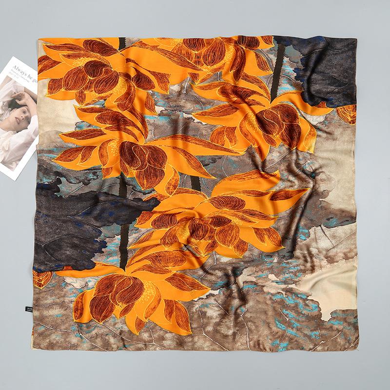 Spring and Summer New Four-leaf Clover Flowers Flowers Women Sunscreen Silk Scarf Long Shawl Seaside Holiday Sunshade Scarf