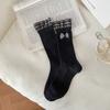 Autumn And Winter Plaid Lace Women'S Socks Vintage Literary Pile Socks Japanese College Style Bow Bow Socks Miu
