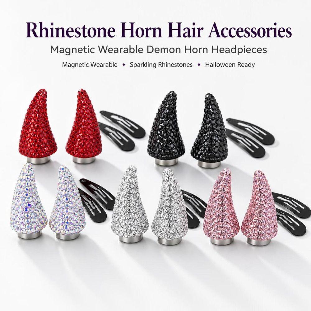 1pair Magnetic Attachment Magnetic Horn Headpiece Rhinestone Hair Decorations Halloween Costumes