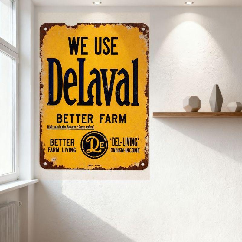 Винтажная желтая металлическая вывеска DeLaval с ржавчиной, МЫ ИСПОЛЬЗУЕМ DeLaval Лучший декор для фермерской жизни для бара, паба, дома на стену, AB02 11905, 8x12 дюймов