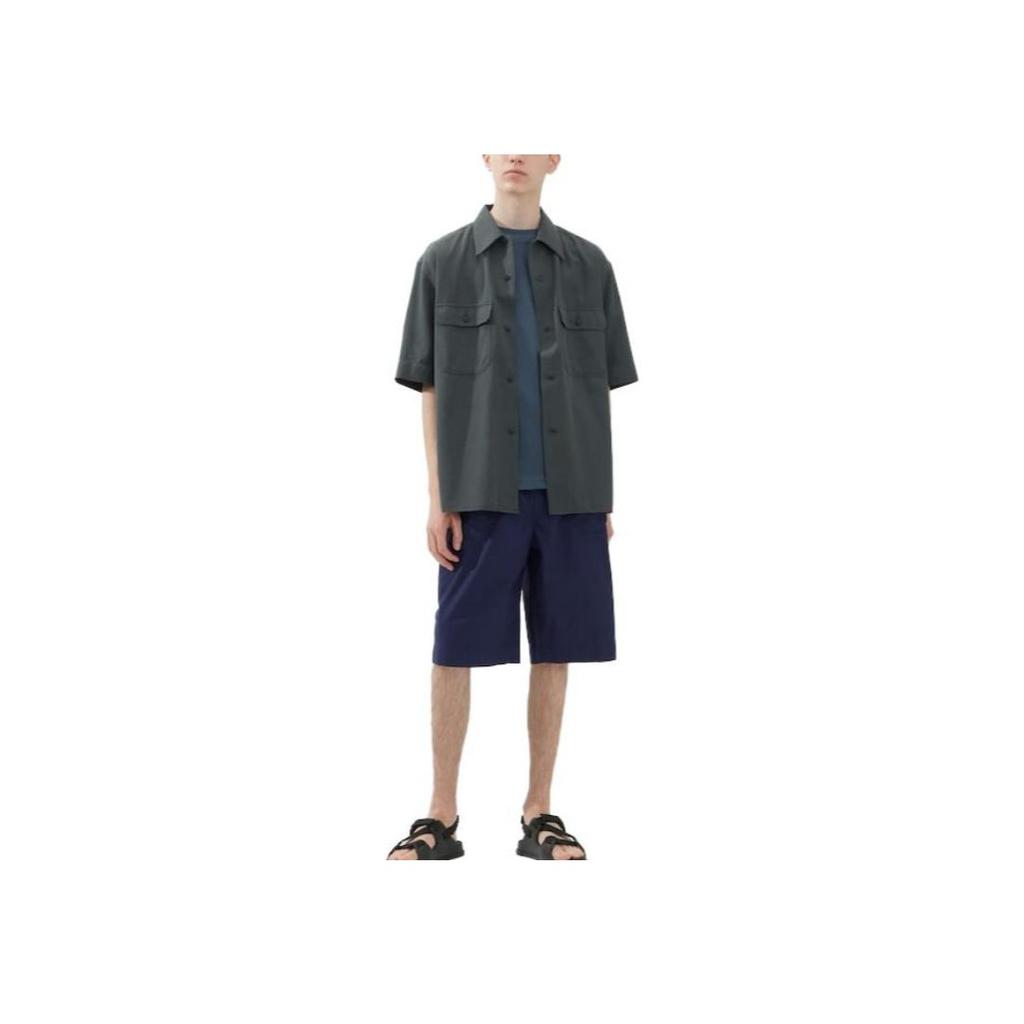 Uniqlo Серия U SS23 Однотонные Свободные Повседневные Шорты на Эластичной Талии Мужские шорты Темно-синий 455539-69