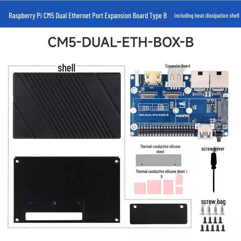 Raspberry Pi CM5 Dual Network Port Expansion Board with Gigabit/2.5G, M.2 M Key, HDMI, MIPI, and RJ45 Interfaces