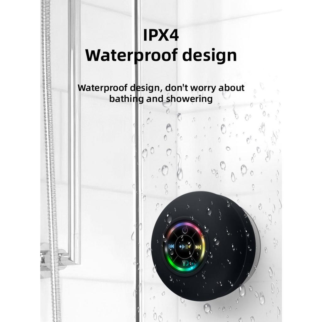Водонепроницаемая Bluetooth-колонка для душа, IPX4, беспроводная, портативная, со светодиодной подсветкой, FM-радио, присоска