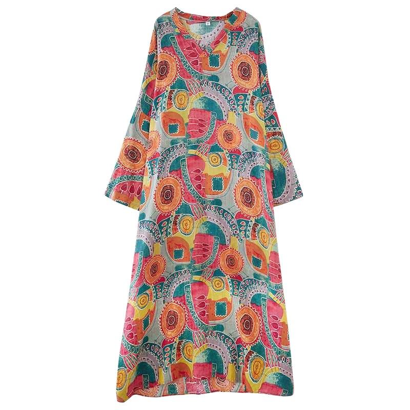 Новые свободные платья больших размеров с V-образным вырезом и длинными рукавами в простом стиле для отпуска для женщин