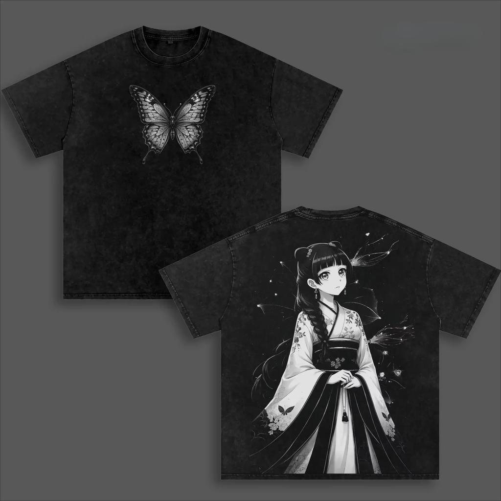 Maomao The Apothecary Diaries Manga Vintage Washed T‑Shirt Harajuku Oversized Crew Neck Short Sleeve Casual Cotton Streetwear Tops for Men Women