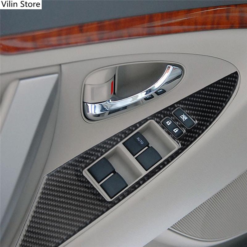 Для Toyota Camry 07-11 наклейки из углеродного волокна на центральной консоли, панель переключателей кондиционера, задняя панель, боковое вентиляционное отверстие, крышка