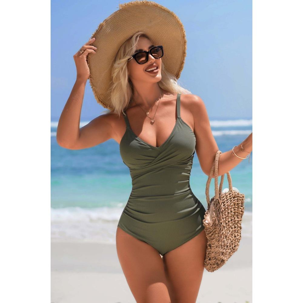 CHARMLEAKS One Piece Swimsuit Women Spaghetti Strap  V Collar Bathing Suit Sexy Monokini Swimwear S-XL